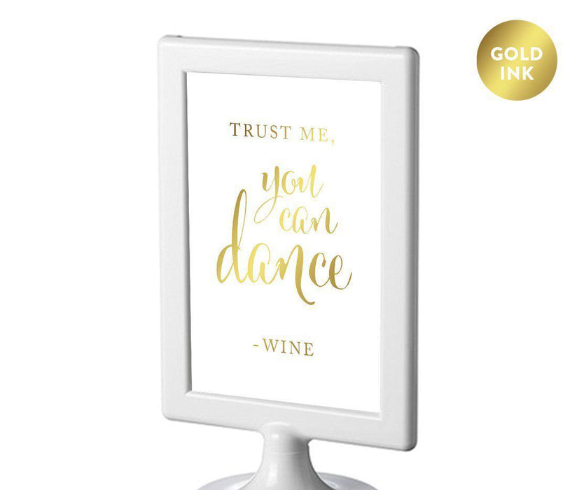 Framed Metallic Gold Wedding Party Signs-Set of 1-Andaz Press-Trust Me, You Can Dance - Wine-