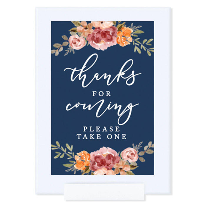 Framed Navy Blue with Orange Pink Fall Watercolor Flowers Party Sign Baby Shower Collection, Reusable Photo Frame-Set of 1-Andaz Press-Babies Are Sweet-