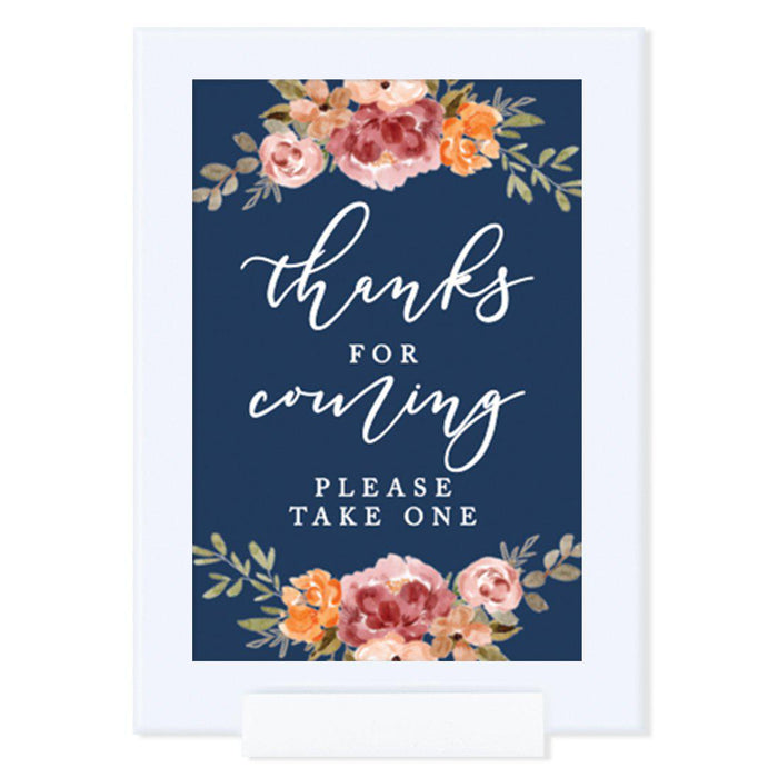Framed Navy Blue with Orange Pink Fall Watercolor Flowers Party Sign Baby Shower Collection, Reusable Photo Frame-Set of 1-Andaz Press-Thanks-