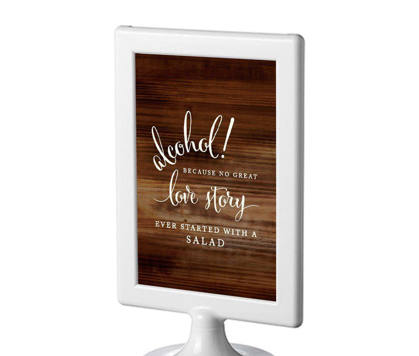 Framed Rustic Wood Wedding Party Signs-Set of 1-Andaz Press-Alcohol, No Story Started With A Salad-