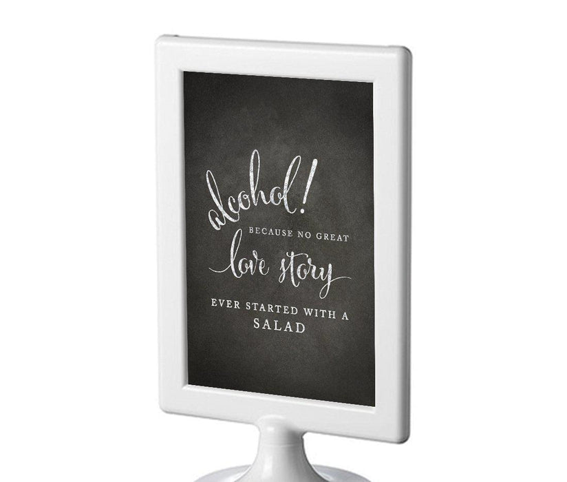 Framed Vintage Chalkboard Wedding Party Signs-Set of 1-Andaz Press-Alcohol, No Story Started With A Salad-