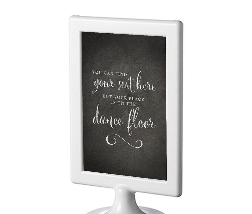 Framed Vintage Chalkboard Wedding Party Signs-Set of 1-Andaz Press-Find Your Seat Here, Place On Dance Floor-