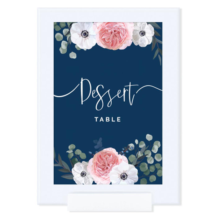 Framed Winter Navy Blue with Eucalyptus Blossoms Party Sign Baby Shower, Floral Graphic Design, Reusable Photo Frame-Set of 1-Andaz Press-Dessert Table-