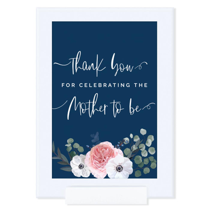 Framed Winter Navy Blue with Eucalyptus Blossoms Party Sign Baby Shower, Floral Graphic Design, Reusable Photo Frame-Set of 1-Andaz Press-Mother To Be-