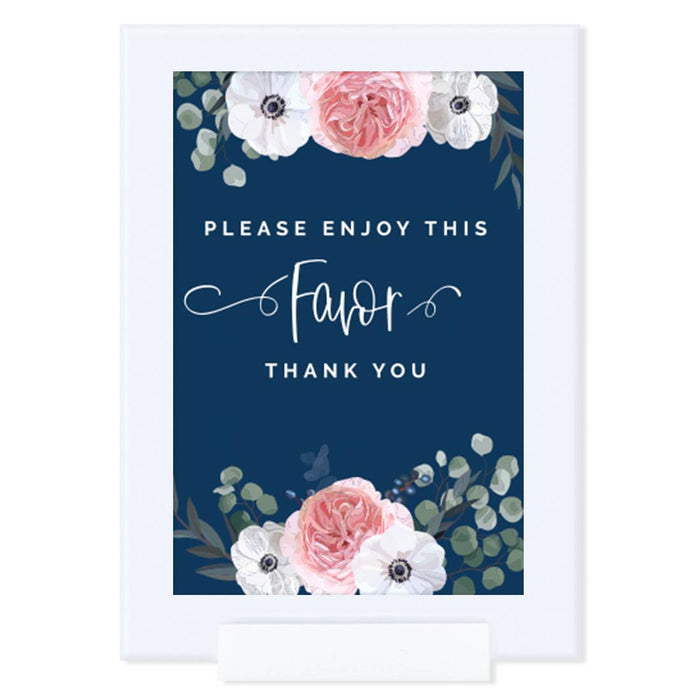 Framed Winter Navy Blue with Eucalyptus Blossoms Party Sign Baby Shower, Floral Graphic Design, Reusable Photo Frame-Set of 1-Andaz Press-Please Enjoy-