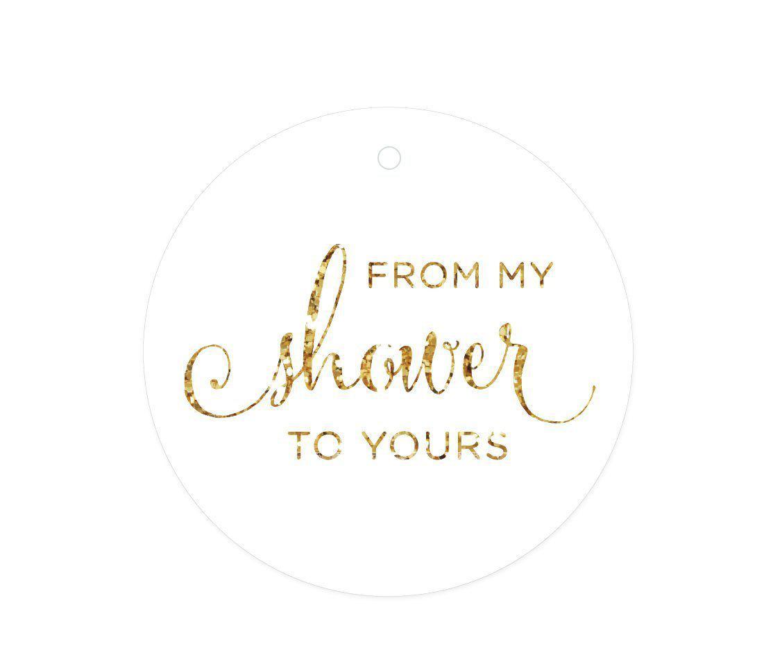From My Shower To Yours Round Circle Favor Gift Tags, Gold Glitter-Set of 24-Andaz Press-
