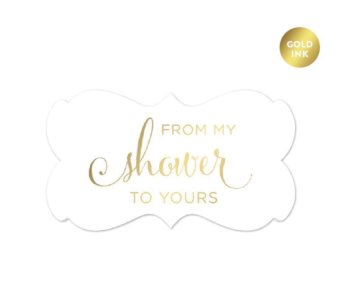 From My Shower to Yours Fancy Frame Label Stickers, Metallic Gold Ink-Set of 36-Andaz Press-