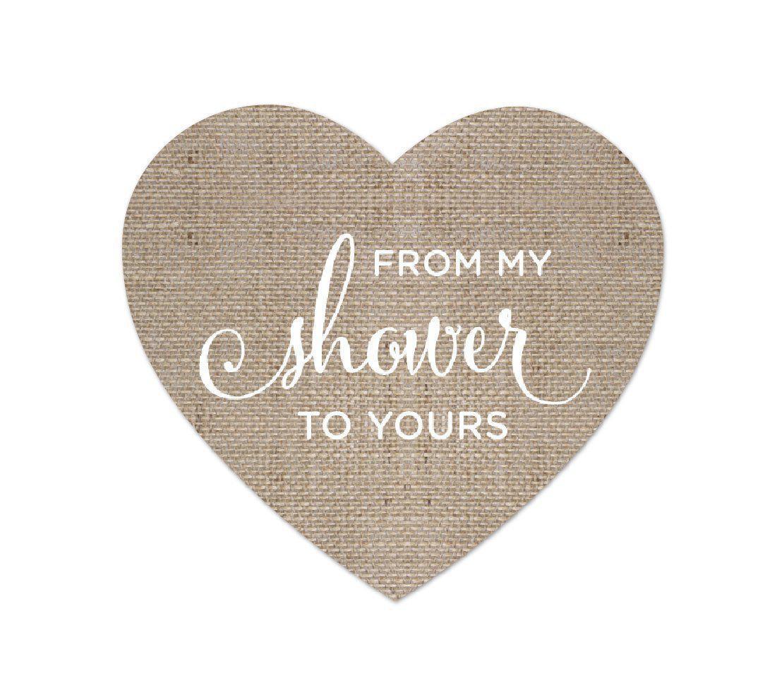 From My Shower to Yours Heart Label Stickers, Burlap Print-Set of 75-Andaz Press-