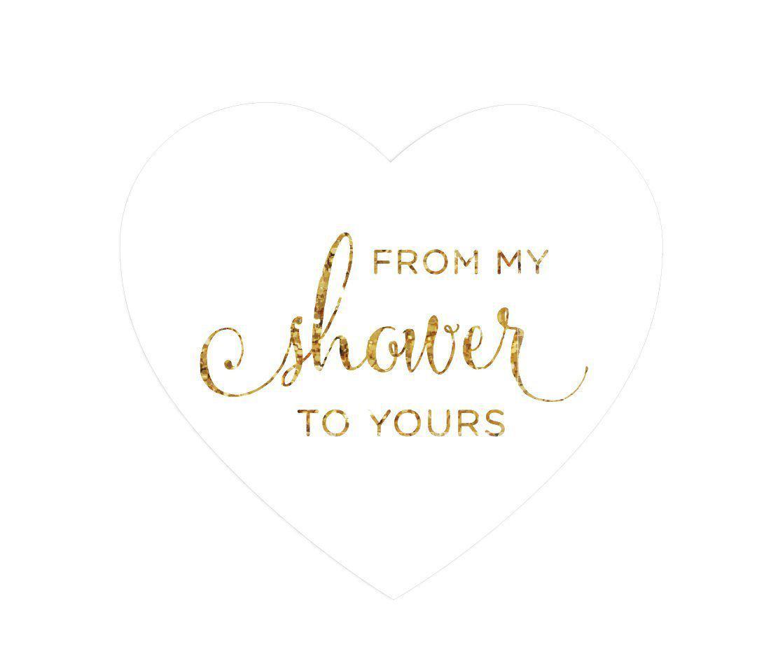 From My Shower to Yours Heart Label Stickers, Gold Glitter Print-Set of 75-Andaz Press-