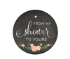 From My Shower to Yours Round Circle Favor Gift Tags, Chalkboard Floral Roses-Set of 24-Andaz Press-