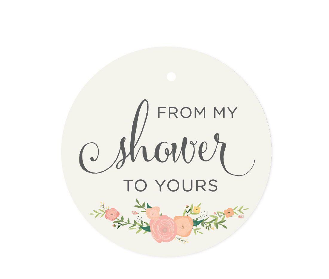 From My Shower to Yours Round Circle Favor Gift Tags, Floral Roses-Set of 24-Andaz Press-