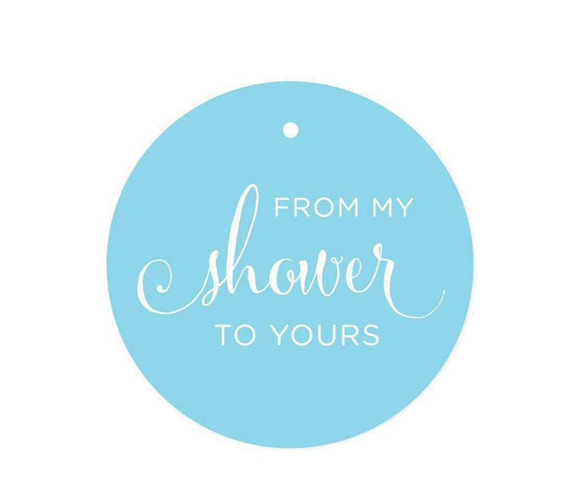 From My Shower to Yours Round Circle Favor Gift Tags-Set of 24-Andaz Press-Baby Blue-