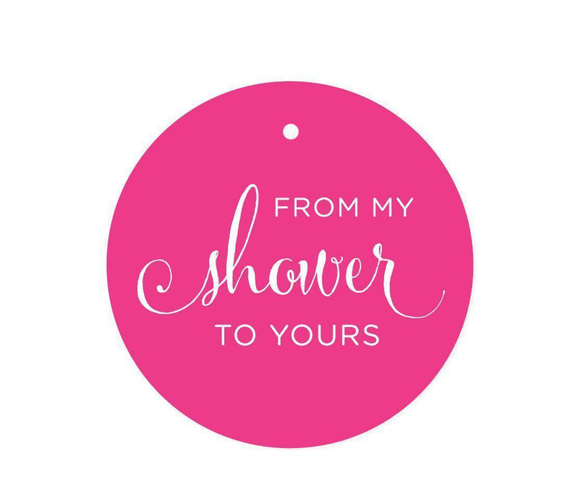 From My Shower to Yours Round Circle Favor Gift Tags-Set of 24-Andaz Press-Fuchsia-