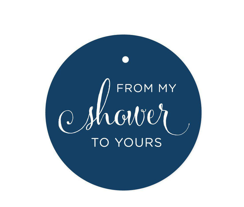 From My Shower to Yours Round Circle Favor Gift Tags-Set of 24-Andaz Press-Navy Blue-