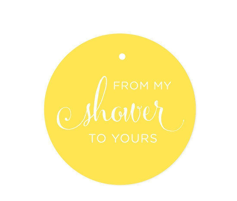 From My Shower to Yours Round Circle Favor Gift Tags-Set of 24-Andaz Press-Yellow-