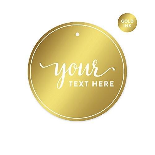 Fully Personalized Metallic Gold Ink Round Circle Favor Gift Tags-Set of 24-Andaz Press-