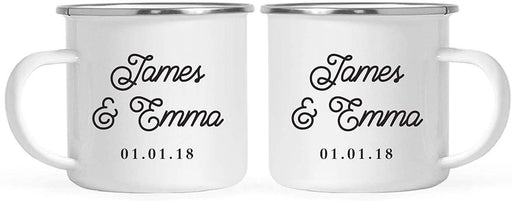 Fully Personalized Stainless Steel Campfire Coffee Mugs Gift Set Bride Groom Names and Date-Set of 2-Andaz Press-