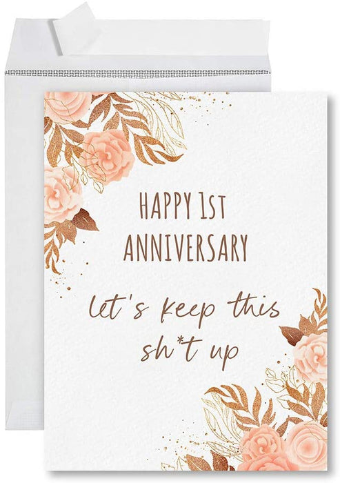 Funny 1st Year Wedding Anniversary Jumbo Card with Envelope, Anniversary Card for Wife, Husband-Set of 1-Andaz Press-Happy 1st Anniversary-