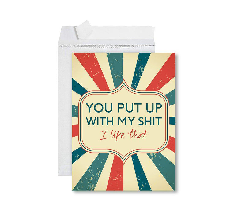 Funny 1st Year Wedding Anniversary Jumbo Card with Envelope, Anniversary Card for Wife, Husband-Set of 1-Andaz Press-You Put Up With My Shit-
