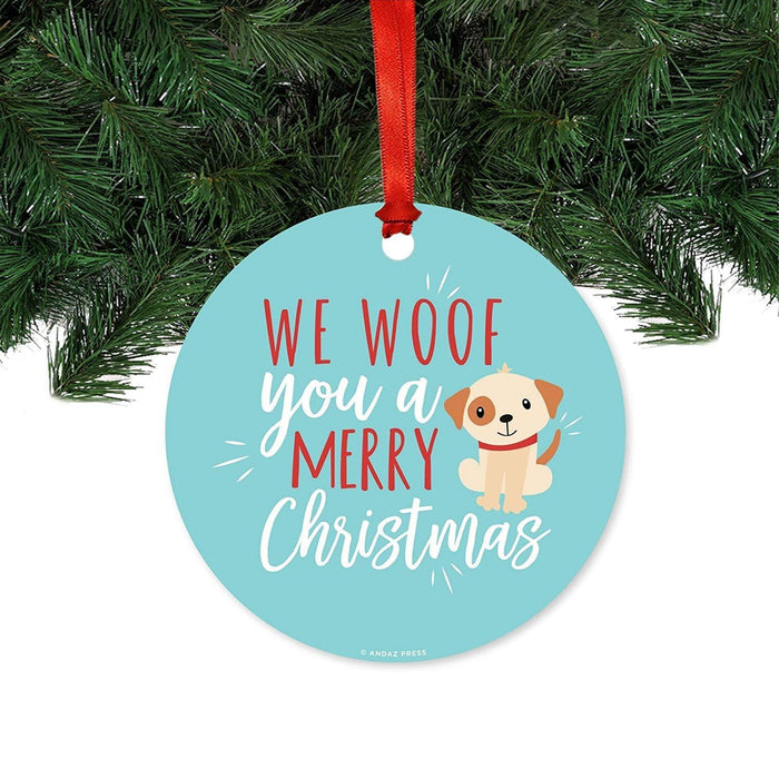Funny Animal Metal Christmas Ornament-Set of 1-Andaz Press-We Woof You a Merry Christmas-