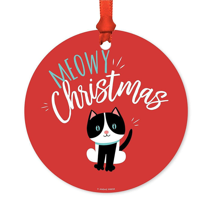 Funny Animal Metal Christmas Ornament-Set of 1-Andaz Press-Meowy Christmas-