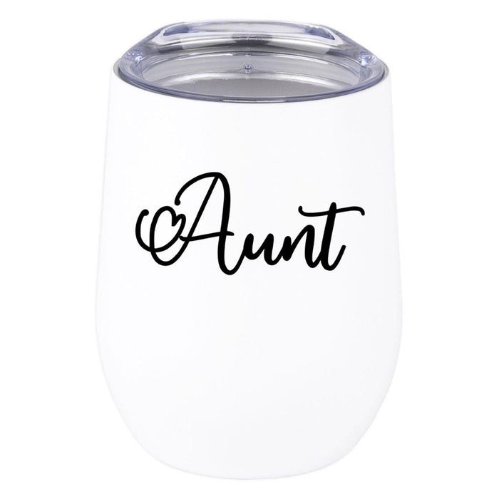 Funny Aunt Wine Tumbler with Lid 12 Oz Stemless Stainless Steel Insulated-Set of 1-Andaz Press-Aunticorn-