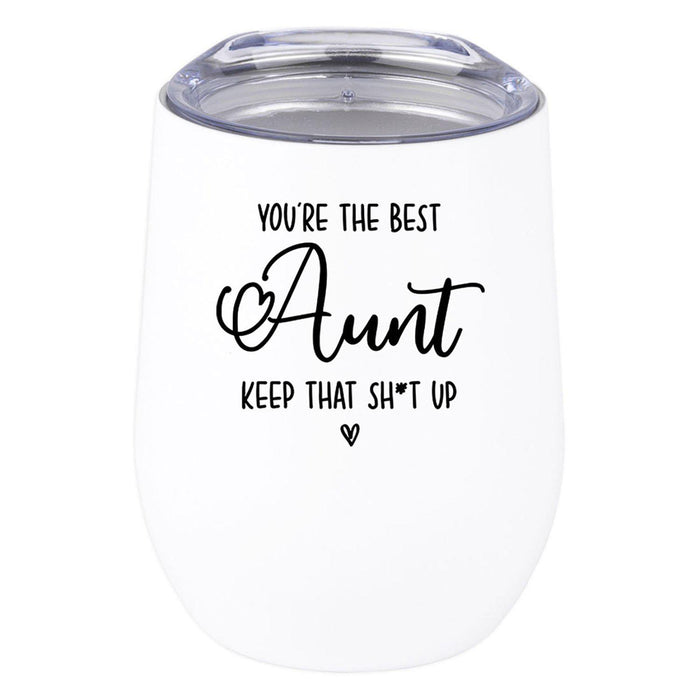 Funny Aunt Wine Tumbler with Lid 12 Oz Stemless Stainless Steel Insulated-Set of 1-Andaz Press-Aunticorn-
