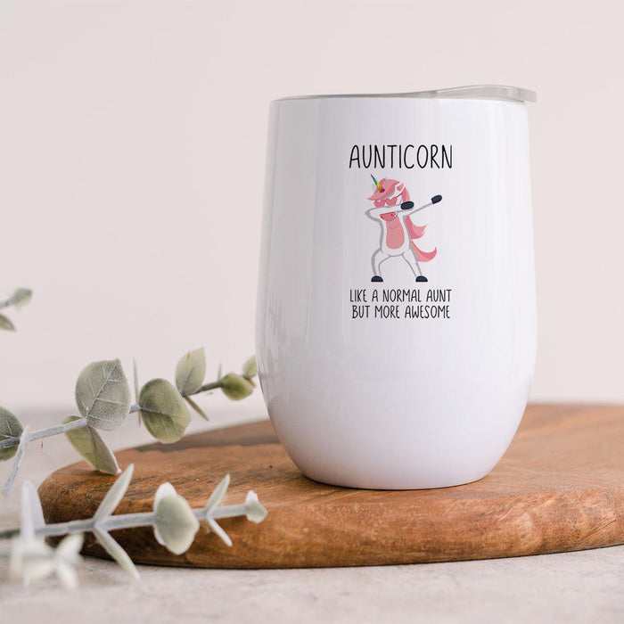 Funny Aunt Wine Tumbler with Lid 12 Oz Stemless Stainless Steel Insulated-Set of 1-Andaz Press-Aunticorn-