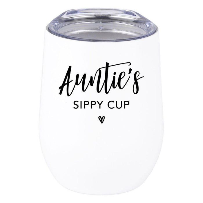 Funny Aunt Wine Tumbler with Lid 12 Oz Stemless Stainless Steel Insulated-Set of 1-Andaz Press-Aunticorn-