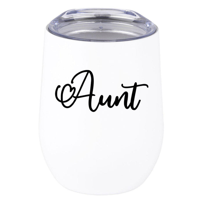 Funny Aunt Wine Tumbler with Lid 12 Oz Stemless Stainless Steel Insulated-Set of 1-Andaz Press-Aunt-