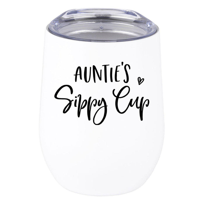 Funny Aunt Wine Tumbler with Lid 12 Oz Stemless Stainless Steel Insulated-Set of 1-Andaz Press-Auntie's Sippy Cup Heart-