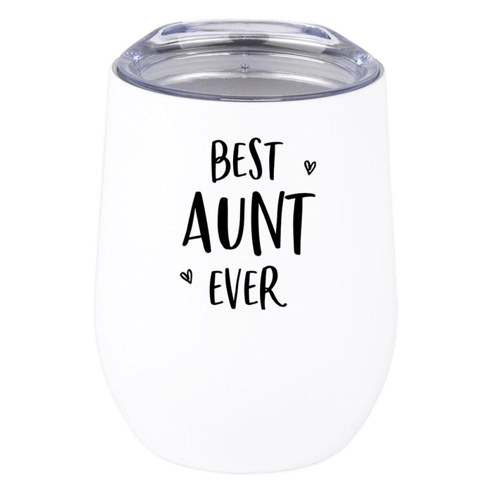 Funny Aunt Wine Tumbler with Lid 12 Oz Stemless Stainless Steel Insulated-Set of 1-Andaz Press-Best Aunt Ever-