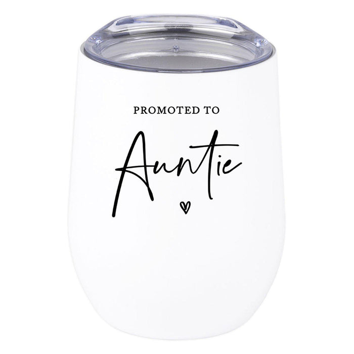 Funny Aunt Wine Tumbler with Lid 12 Oz Stemless Stainless Steel Insulated-Set of 1-Andaz Press-Promoted To Auntie-
