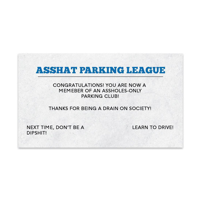 Funny Bad Parking, Prank Driving Fake Ticket Violation Gag Note-Set of 100-Andaz Press-Member of An Asshole Only Parking Club-