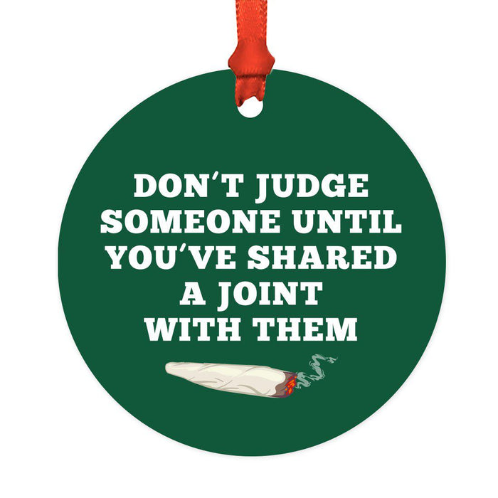 Funny Cannabis Weed Round Metal Christmas Ornament-Set of 1-Andaz Press-Alpaca-