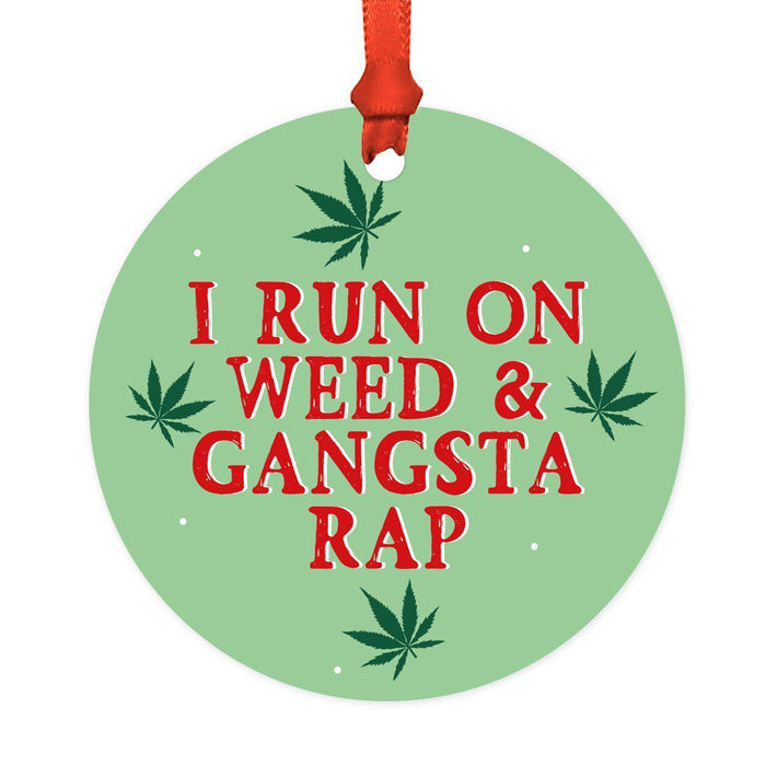 Funny Cannabis Weed Round Metal Christmas Ornament-Set of 1-Andaz Press-Alpaca-