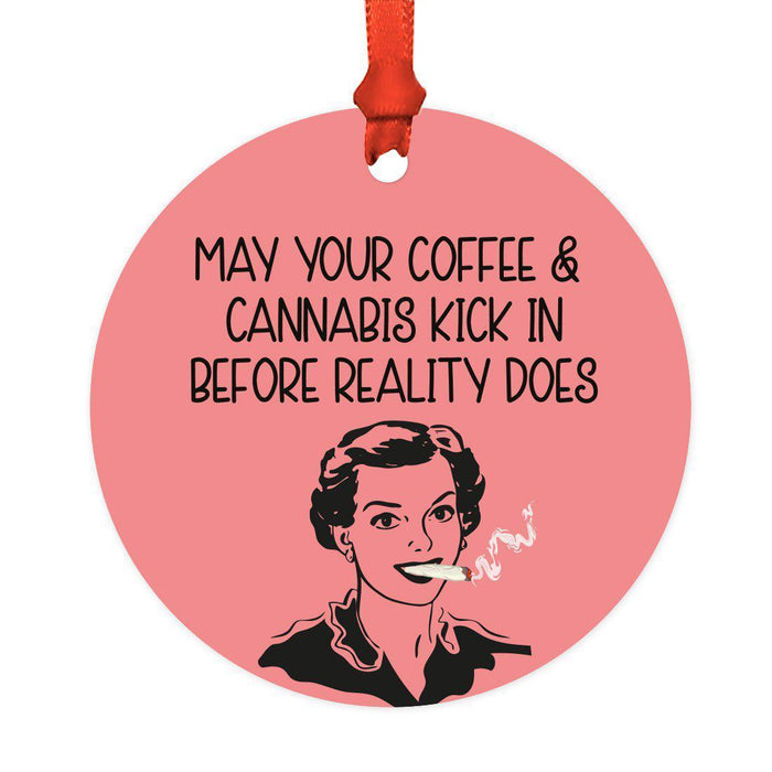 Funny Cannabis Weed Round Metal Christmas Ornament-Set of 1-Andaz Press-Alpaca-