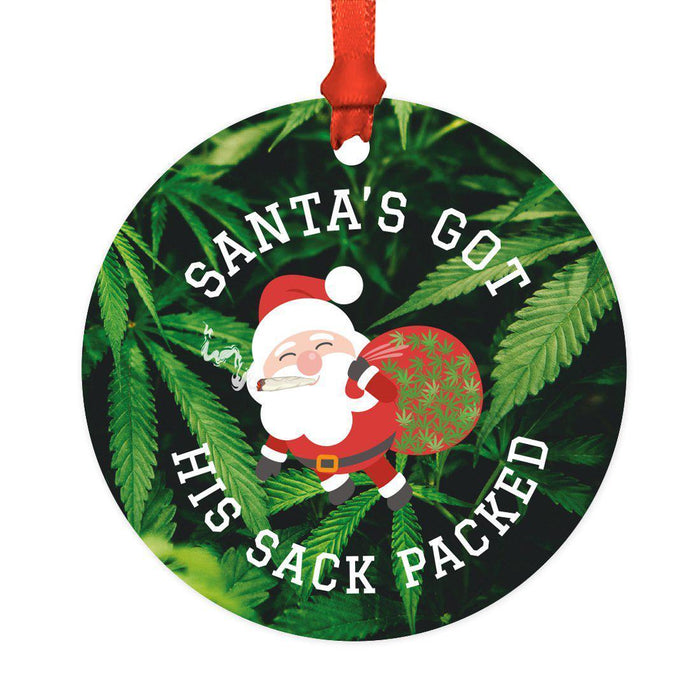 Funny Cannabis Weed Round Metal Christmas Ornament-Set of 1-Andaz Press-Alpaca-