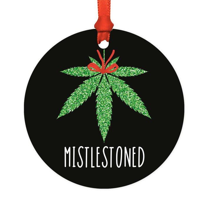 Funny Cannabis Weed Round Metal Christmas Ornament-Set of 1-Andaz Press-Alpaca-