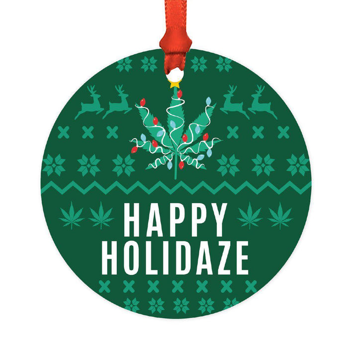 Funny Cannabis Weed Round Metal Christmas Ornament-Set of 1-Andaz Press-Alpaca-