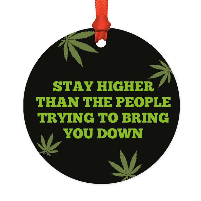 Funny Cannabis Weed Round Metal Christmas Ornament-Set of 1-Andaz Press-Alpaca-