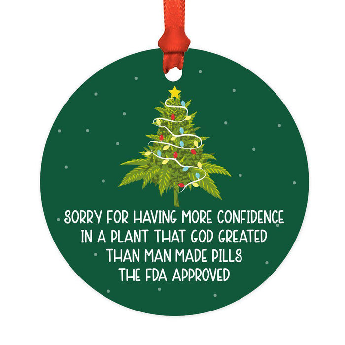 Funny Cannabis Weed Round Metal Christmas Ornament-Set of 1-Andaz Press-Alpaca-