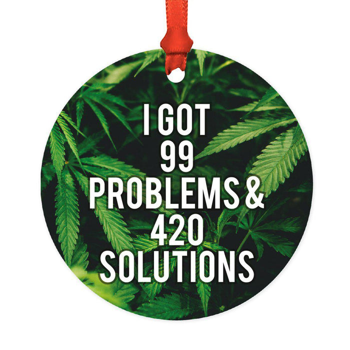 Funny Cannabis Weed Round Metal Christmas Ornament-Set of 1-Andaz Press-Alpaca-
