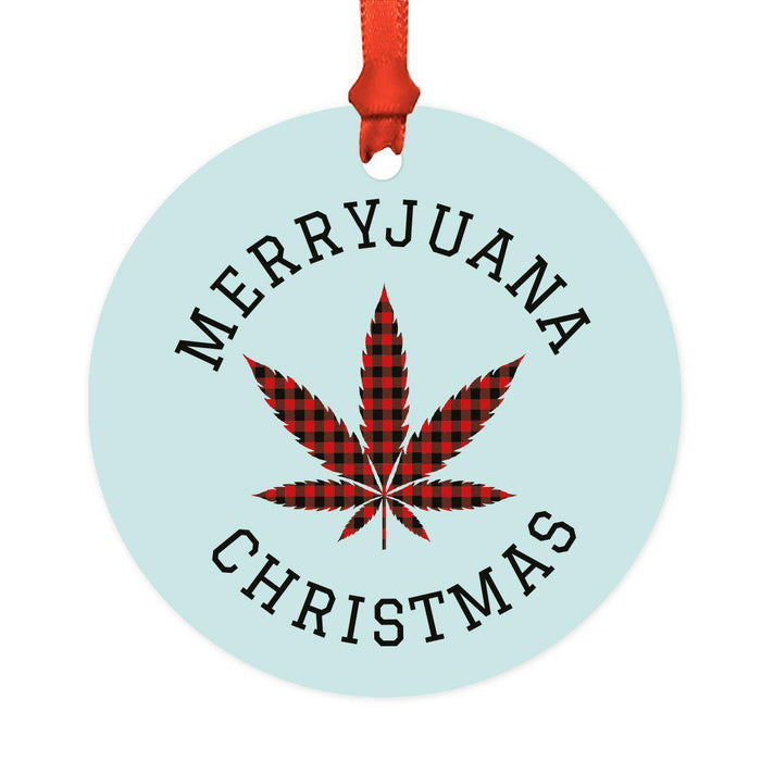 Funny Cannabis Weed Round Metal Christmas Ornament-Set of 1-Andaz Press-Alpaca-