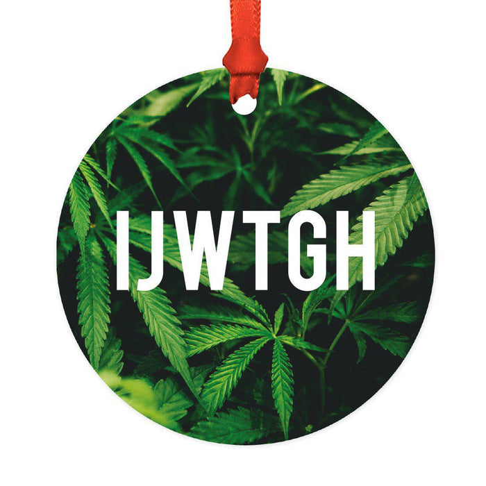 Funny Cannabis Weed Round Metal Christmas Ornament-Set of 1-Andaz Press-Alpaca-