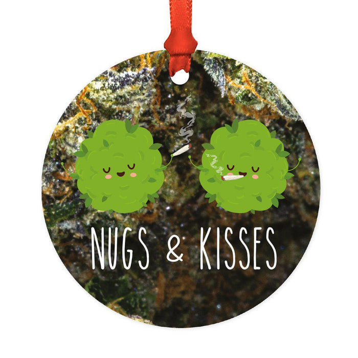 Funny Cannabis Weed Round Metal Christmas Ornament-Set of 1-Andaz Press-Alpaca-