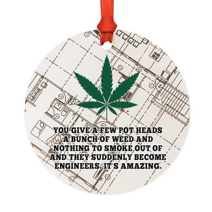 Funny Cannabis Weed Round Metal Christmas Ornament-Set of 1-Andaz Press-Alpaca-