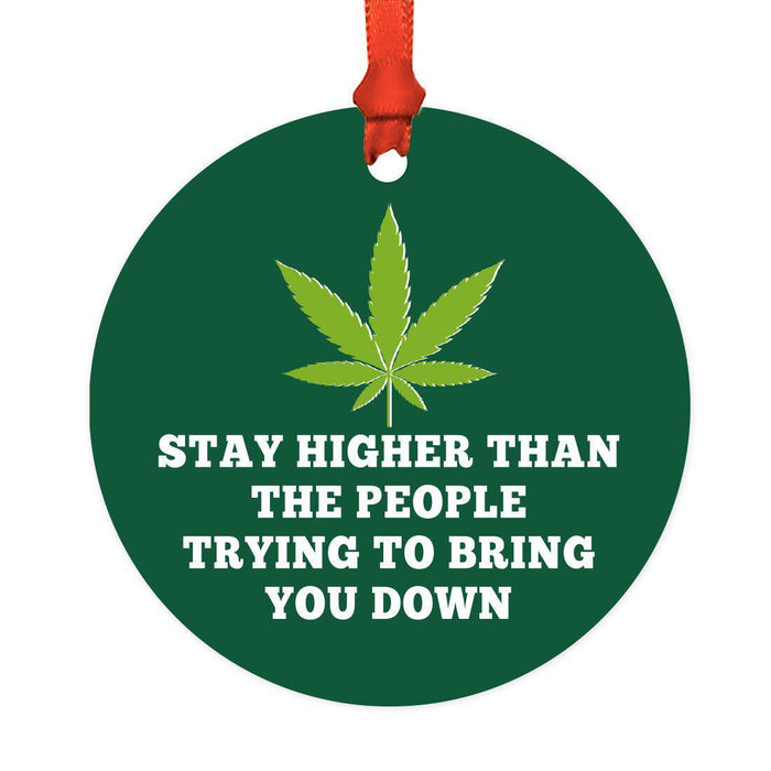 Funny Cannabis Weed Round Metal Christmas Ornament-Set of 1-Andaz Press-Alpaca-