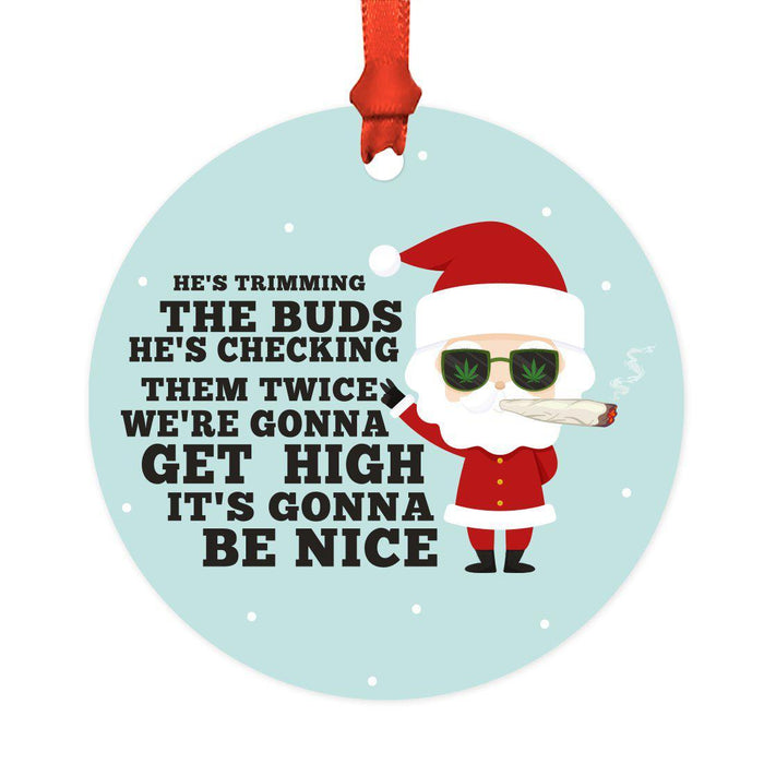 Funny Cannabis Weed Round Metal Christmas Ornament-Set of 1-Andaz Press-Alpaca-