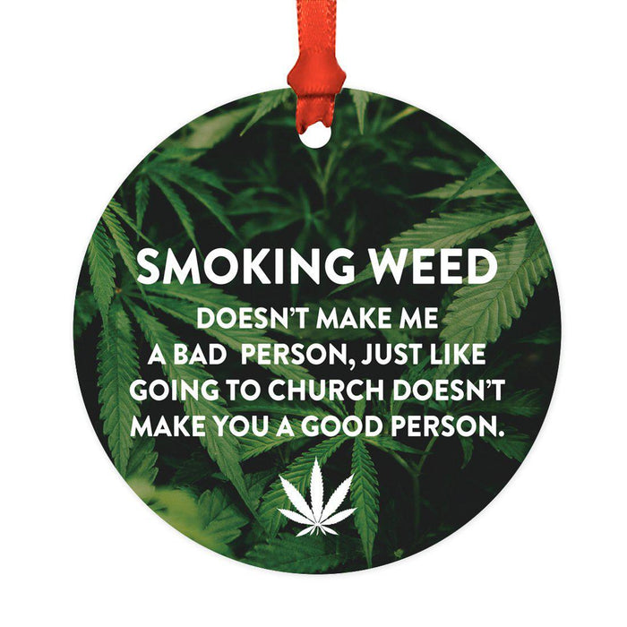 Funny Cannabis Weed Round Metal Christmas Ornament-Set of 1-Andaz Press-Alpaca-